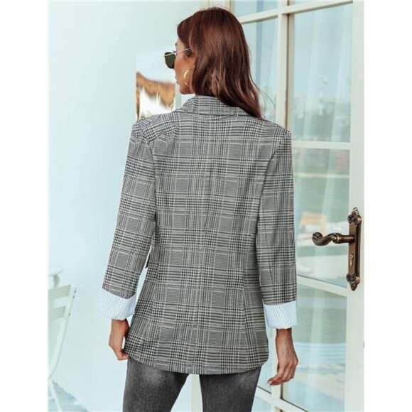Womens Blazer Jackets with Pockets Plaid - Picture 4 of 5